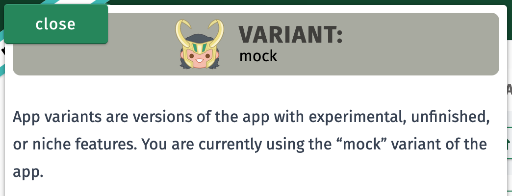 A screenshot of a small section of Trilliant Health's custom UI for describing app variants, including a cartoonish icon of Loki's head